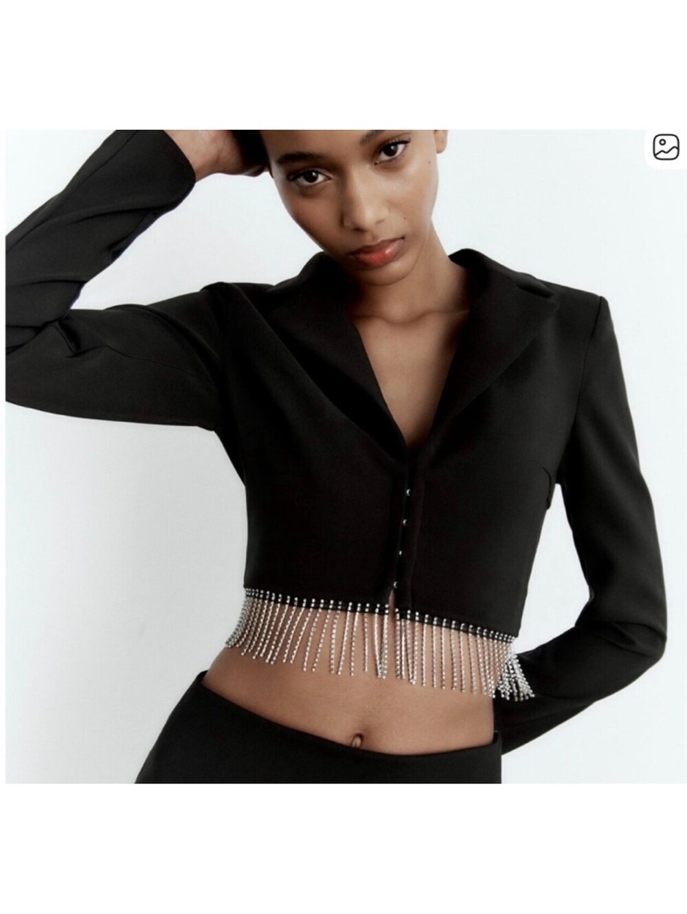 EE:some Silver Rhinestone Grunge Revival Fringe Mob Wife Crop Blazer size small - Picture 3 of 11
